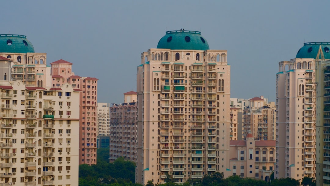 a group of tall buildings in a city