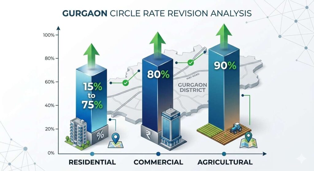 circle rates in Gurugram increased by 15% to 75%