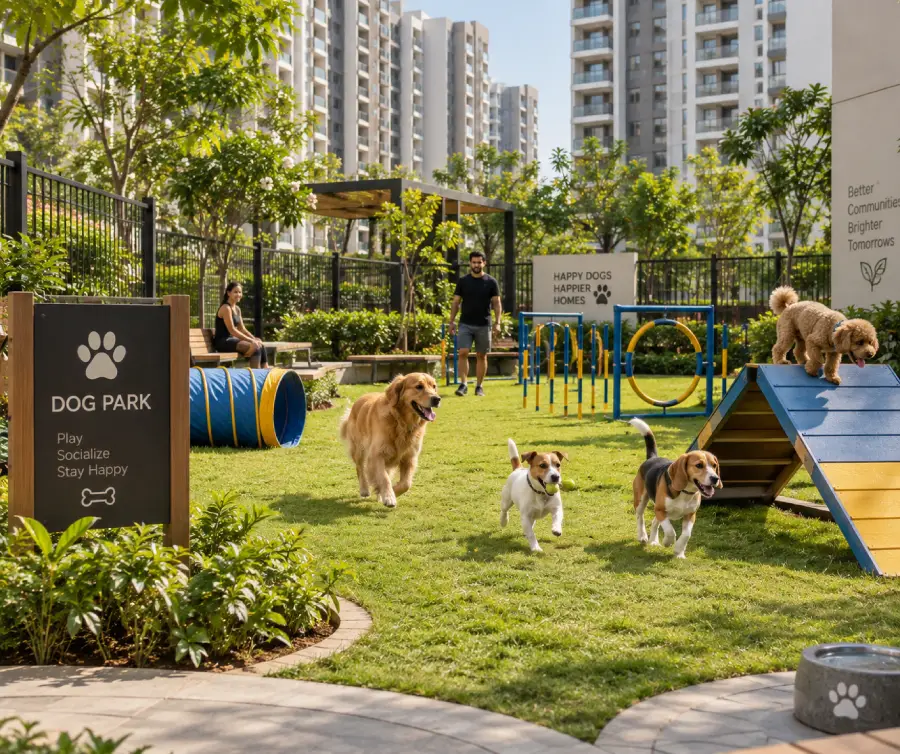 Dedicated pet park amenity in a Gurugram housing society