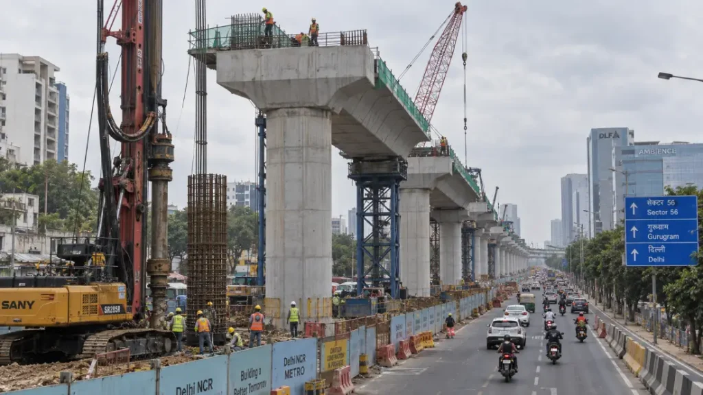 Gurugram Metro elevated corridor construction in progress