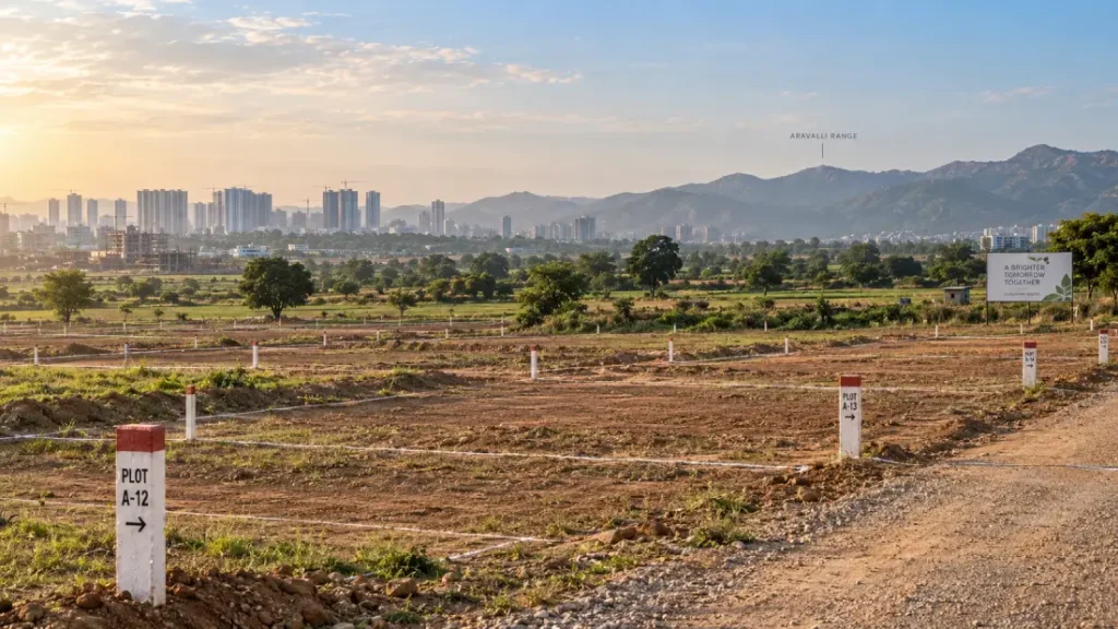 Vacant land earmarked for new HSVP sectors near the Aravalis in Gurugram