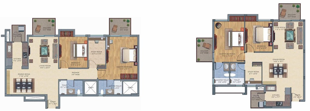 2 BHK+Study (Area: 1350 Sq. Ft) – The Melia
