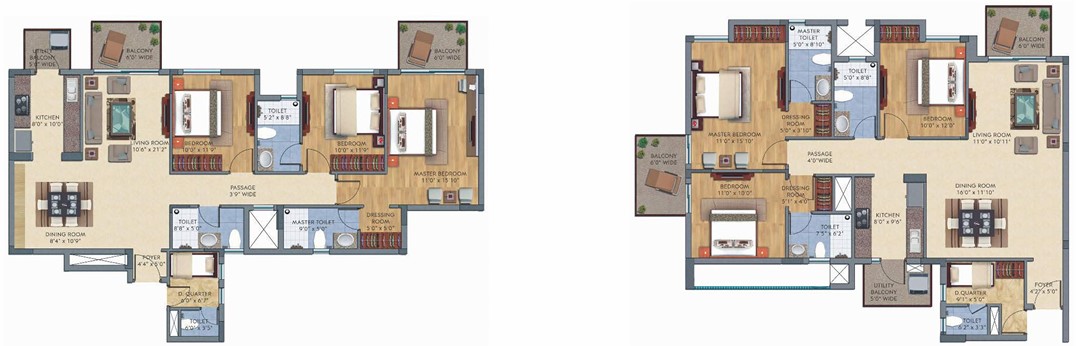 3 BHK+ D.Quarter(Area: 1750 Sq. Ft) – The Melia