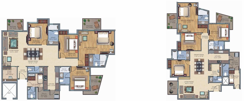 2 BHK+ D.Quarter + Study (Area: 2400 Sq. Ft) – The Melia