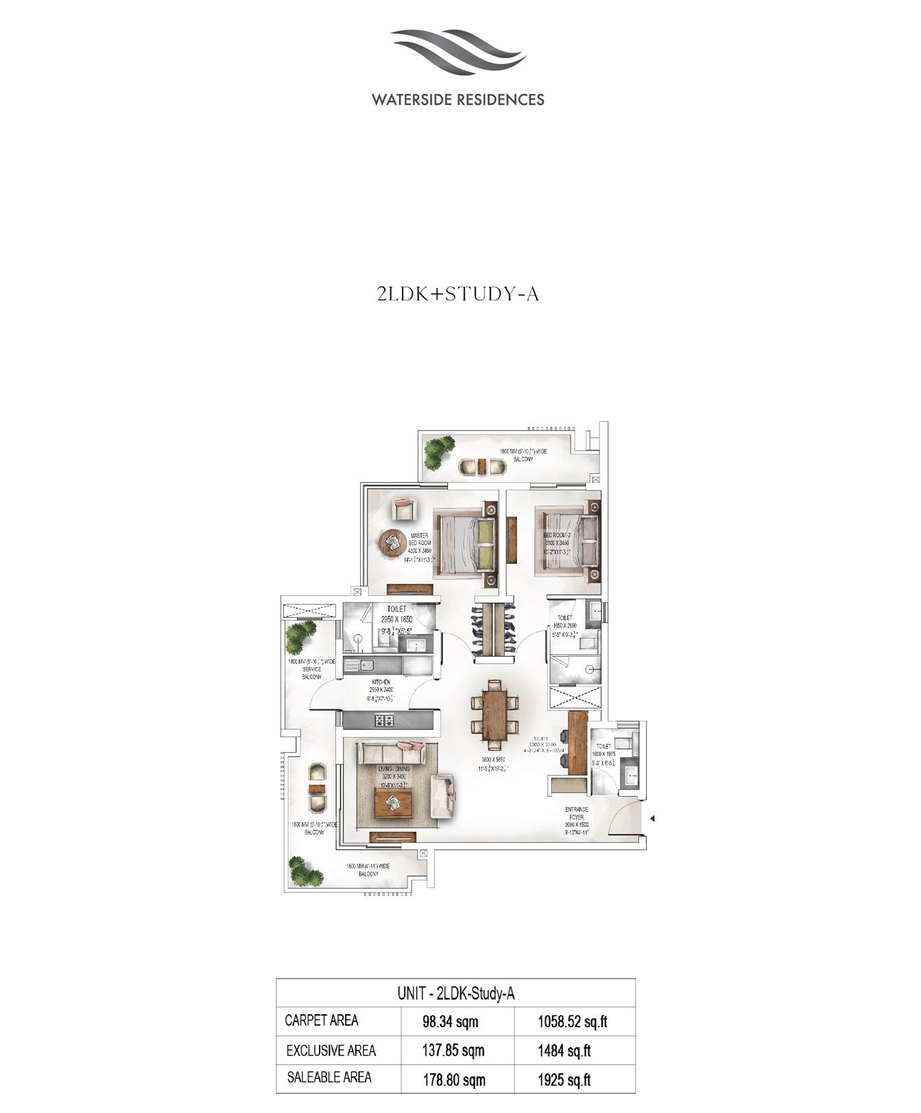 2 LDK + Study – Krisumi Water Fall Residences