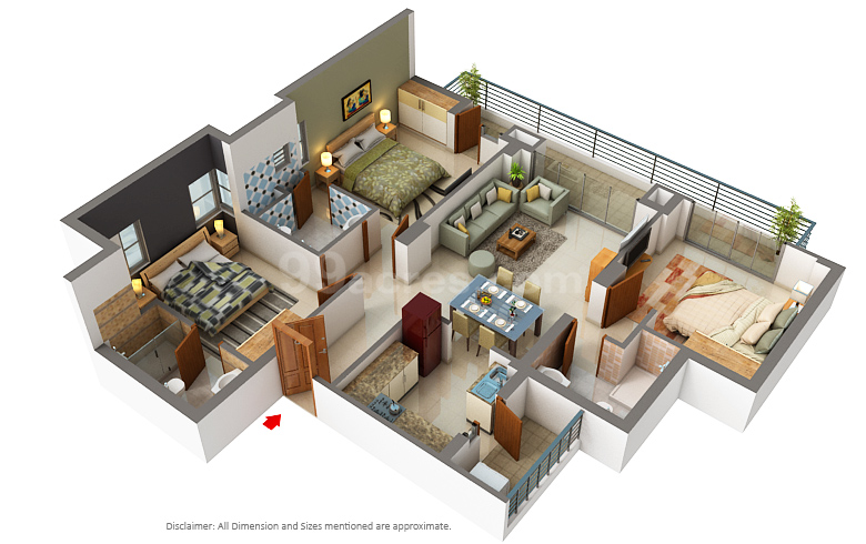 3 BHK (Area: 1025 Sq. Ft) – Godrej Meridien 