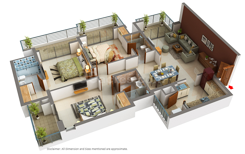 3 BHK (Area: 1108 Sq. Ft) – Godrej Meridien 