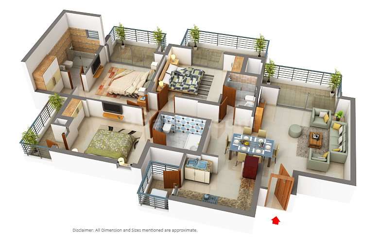 3 BHK (Area: 1121 Sq. Ft) – Godrej Meridien 
