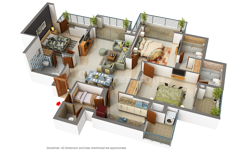 3 BHK (Area: 1227 Sq. Ft) – Godrej Meridien 