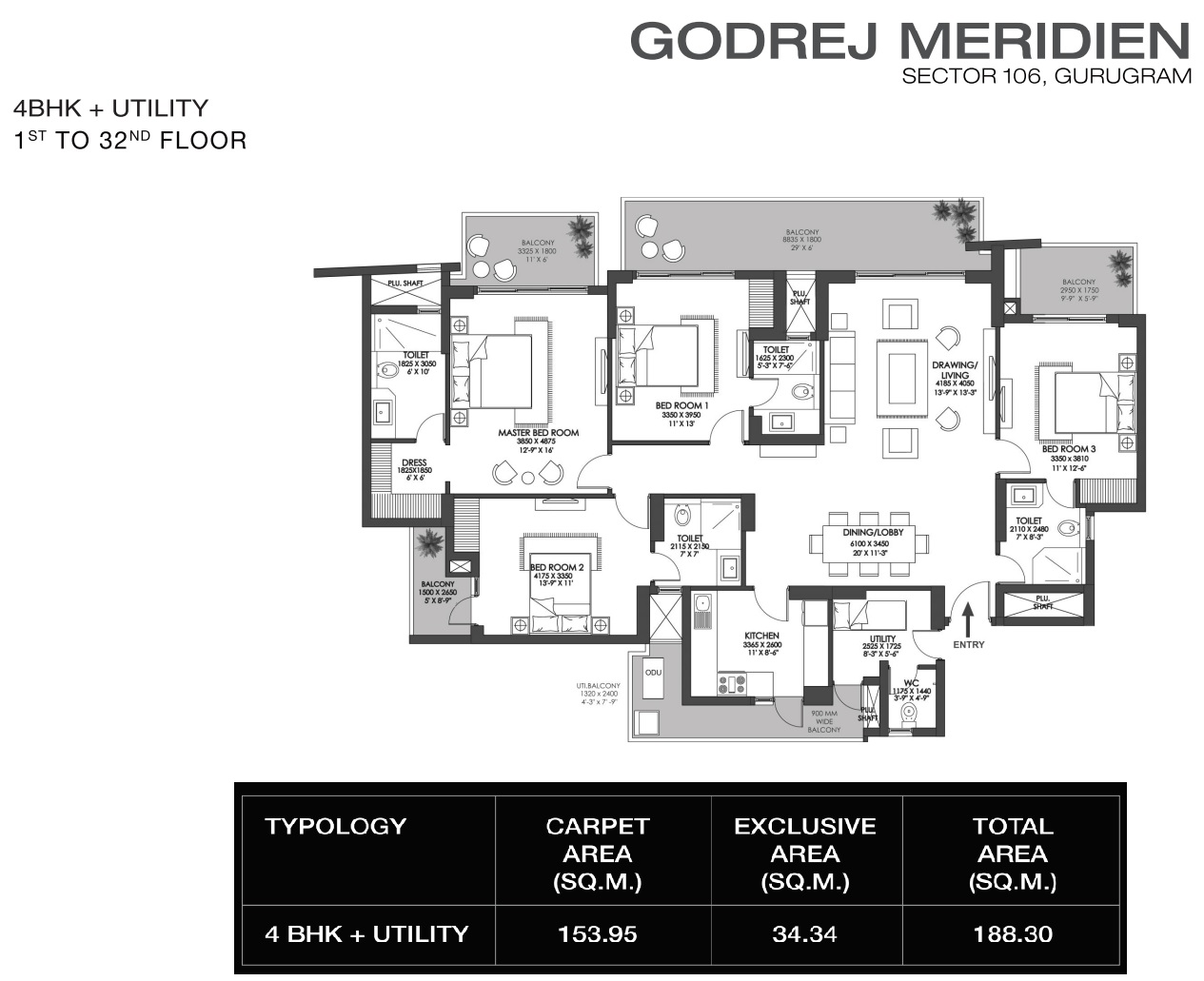 4 BHK (Area: 2027 Sq. Ft) – Godrej Meridien 