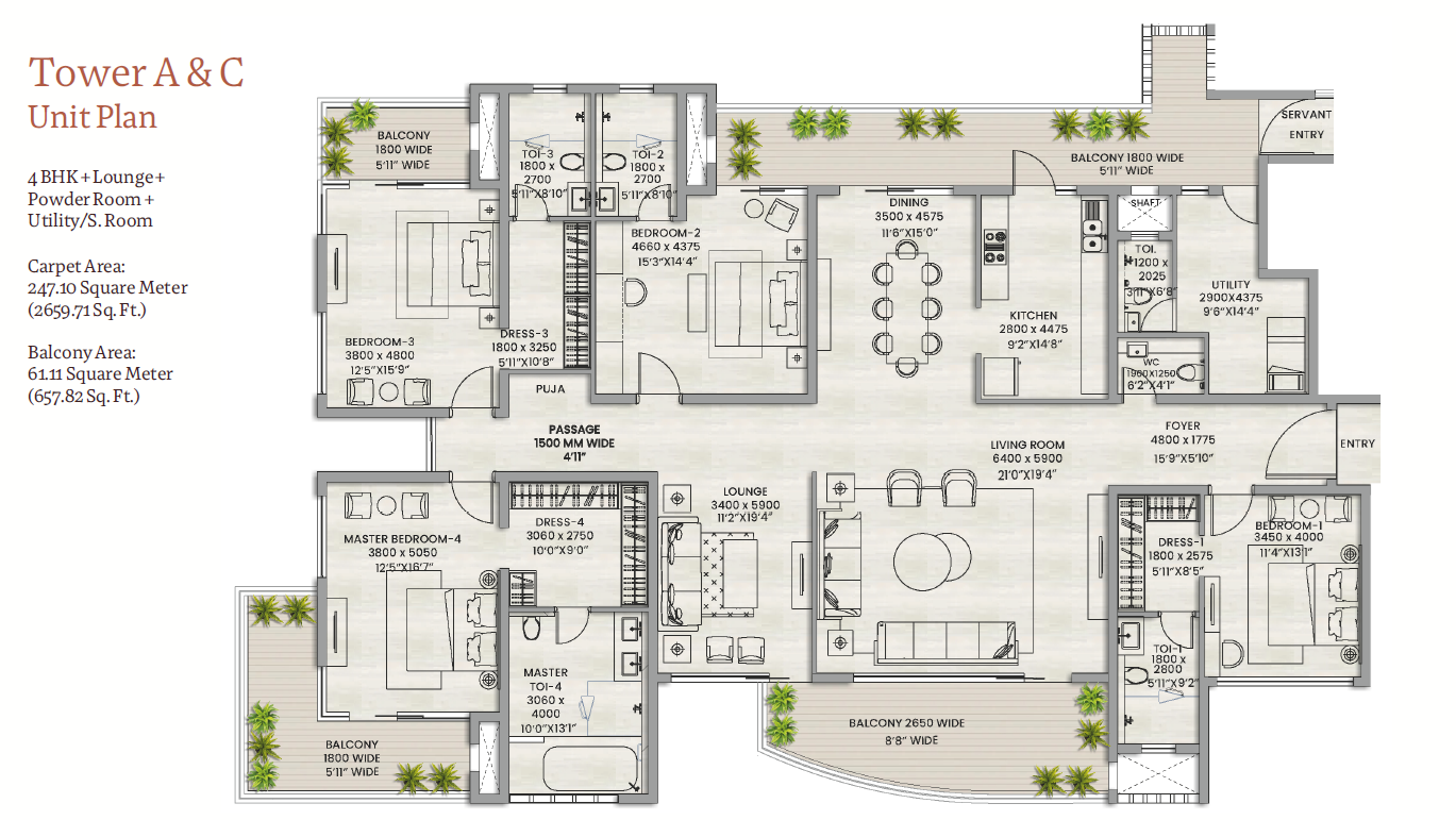 4 BHK + Lounge – Adani Lushlands