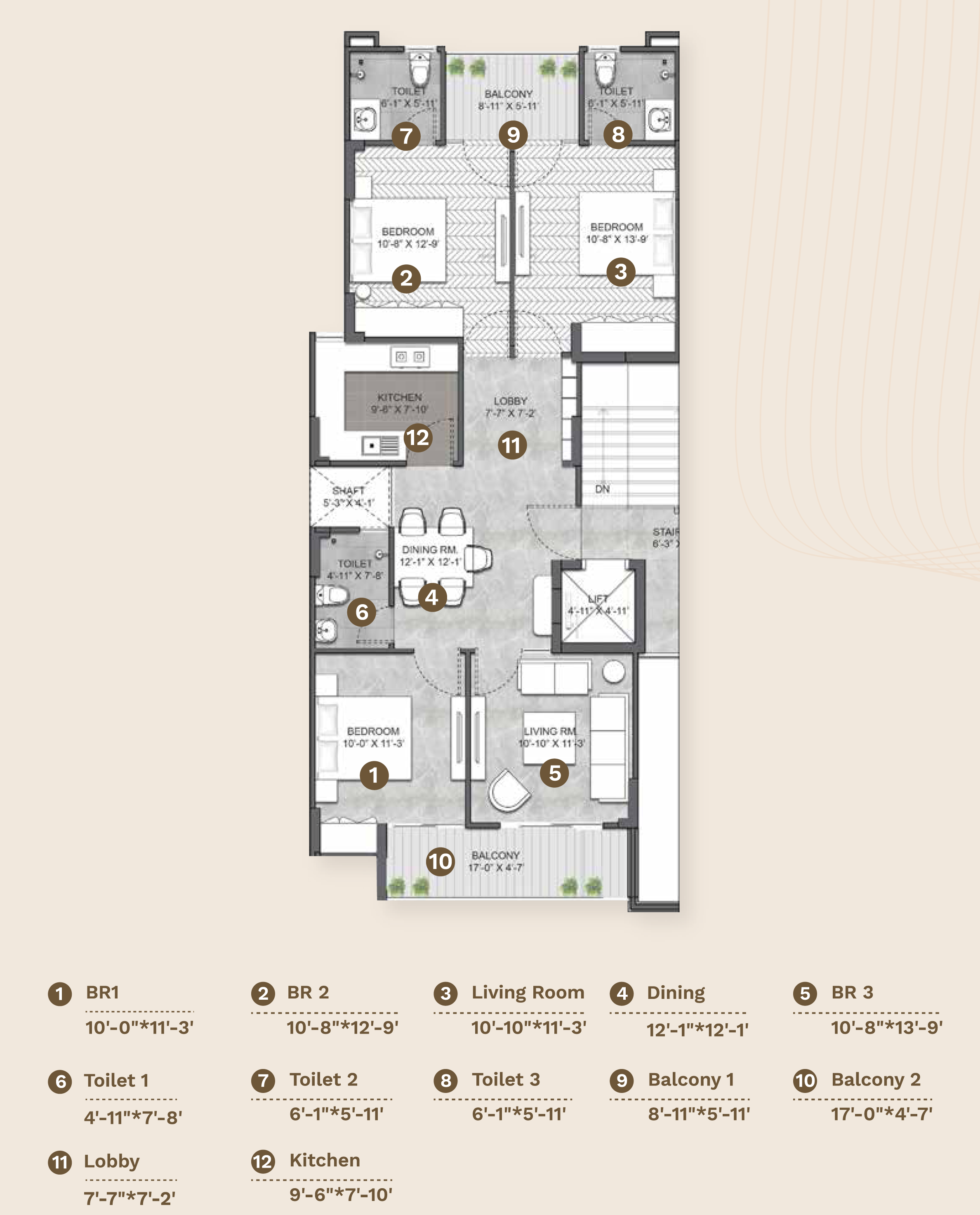3 BHK (1740 Sqft) – Prime Residences