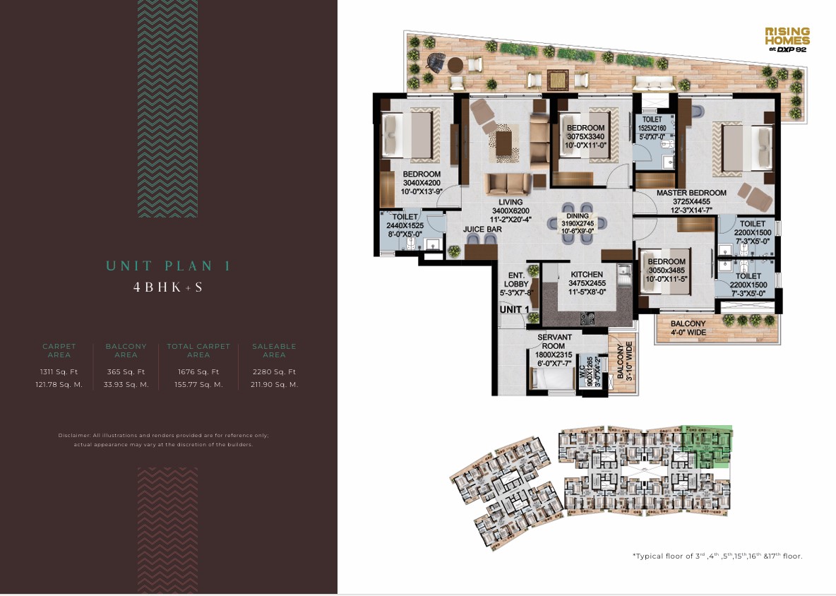 Unit Plan 1 - 4BHK-S – Altura at DXP 92