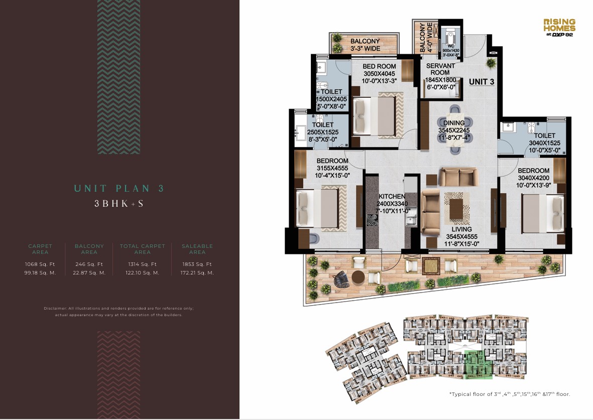 Unit Plan 3 - 3BHK-S – Altura at DXP 92