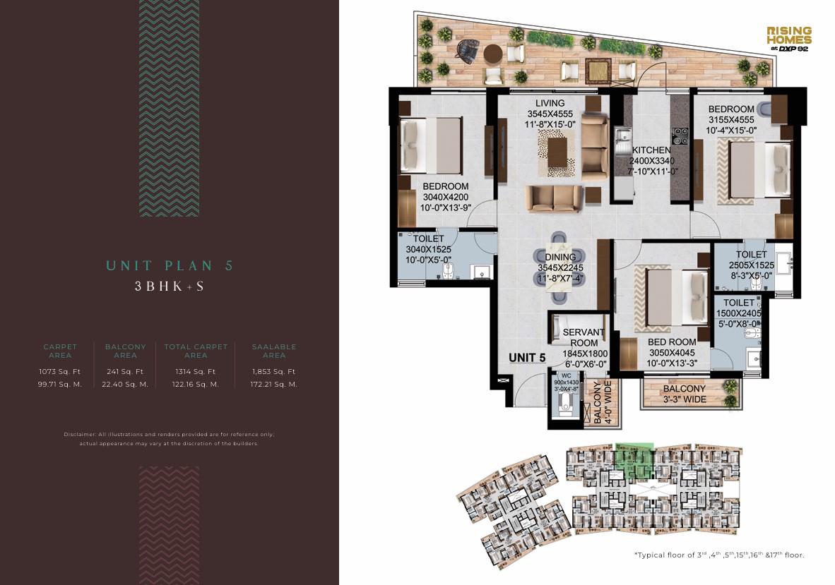 Unit Plan 5 - 3BHK-S – Altura at DXP 92