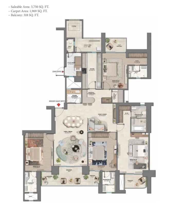 4 BHK (Area: 3750 Sq. Ft) – Whiteland Westin Residences