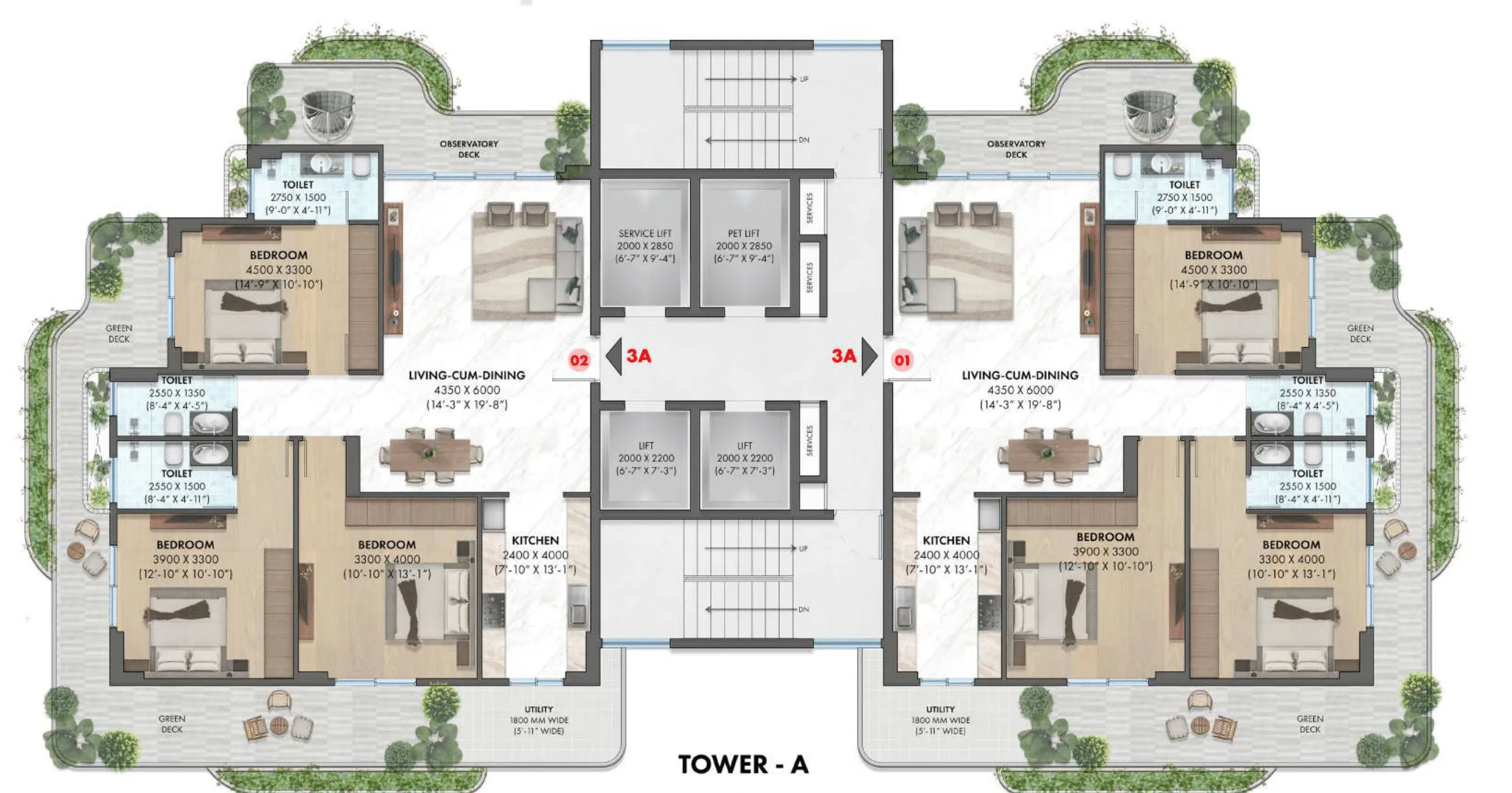 3 BHK (Area: 2051 Sq. Ft) – Ganga Anantam 85