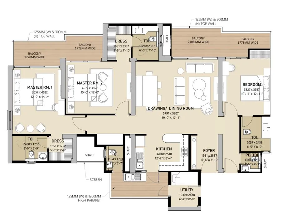 3 BHK  (Area: 2590 Sq. Ft) – Navraj Kingstown Heights