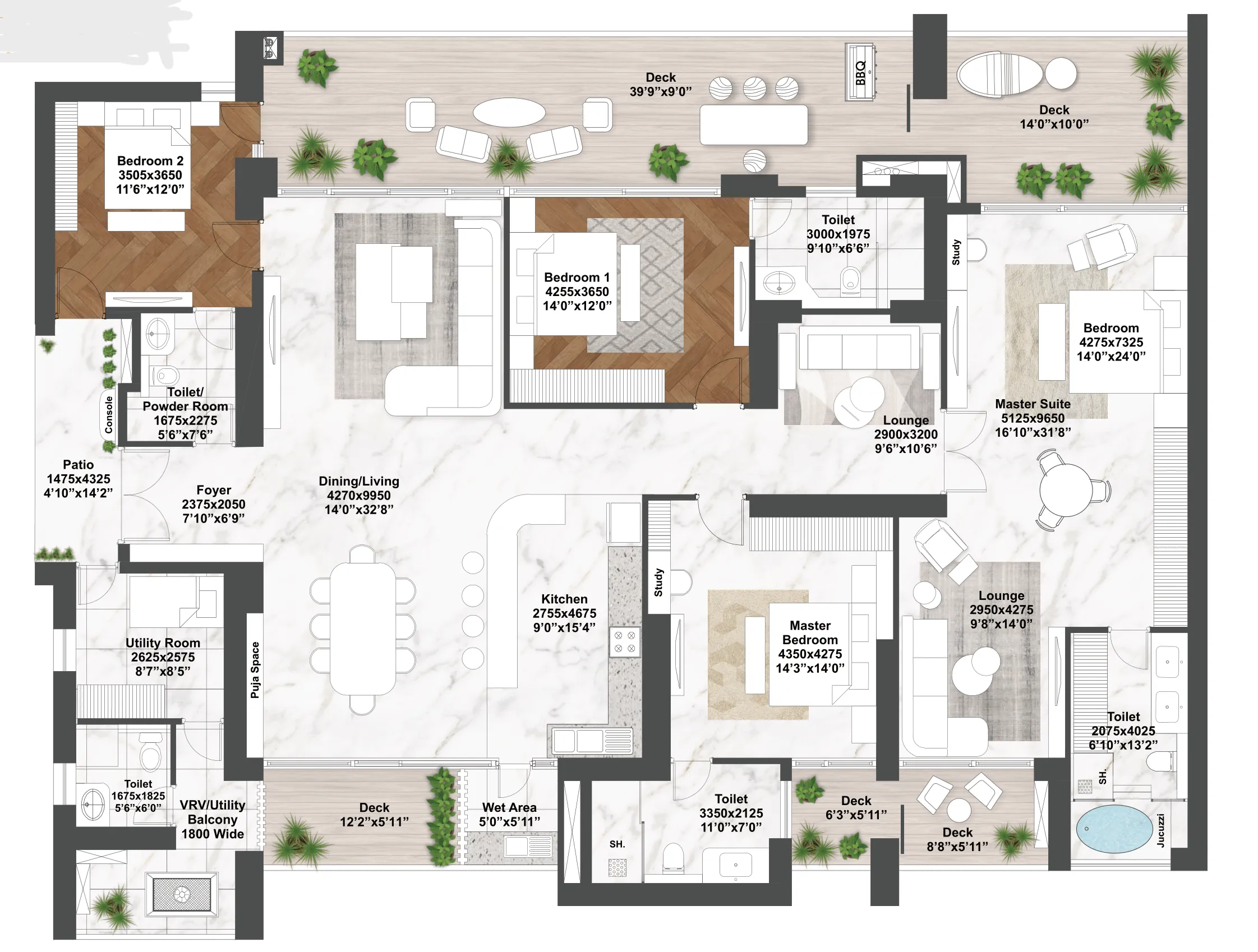 4 BHK (Area: 4223 Sq. Ft) – Elan The Emperor