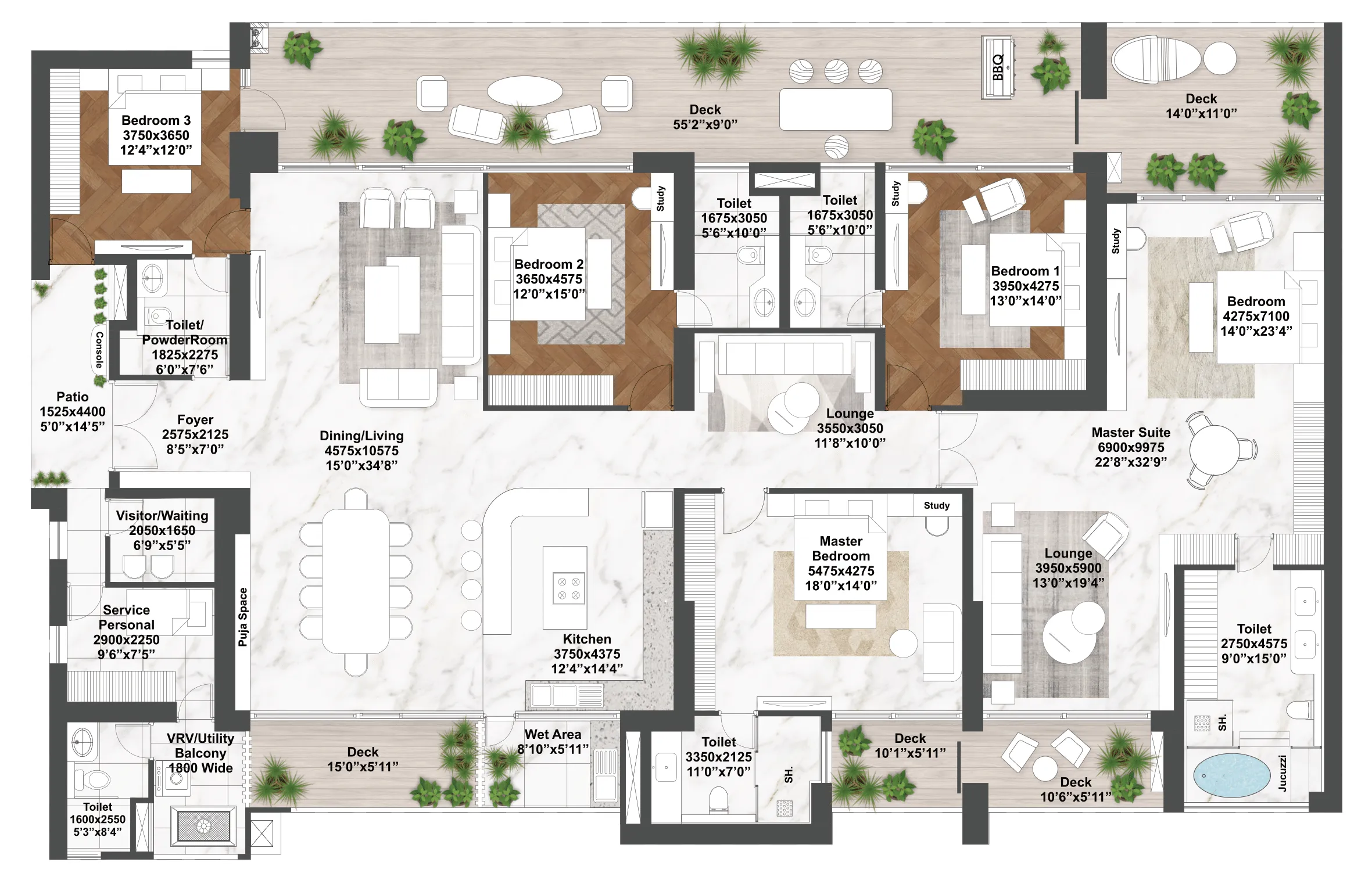 5 BHK (Area: 5434 Sq. Ft) – Elan The Emperor