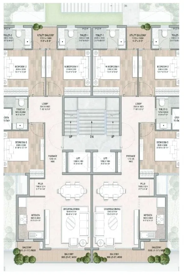 3 BHK (Area: 1477 Sq. Ft) – JMS The Majestic