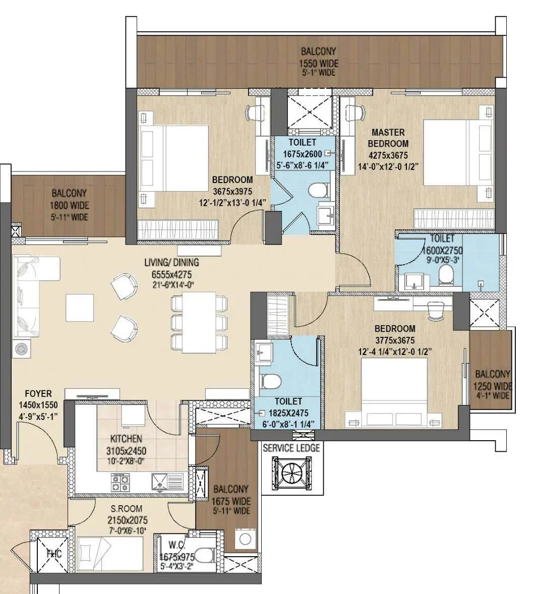 3 BHK Floor Plan – Puri The Aravallis