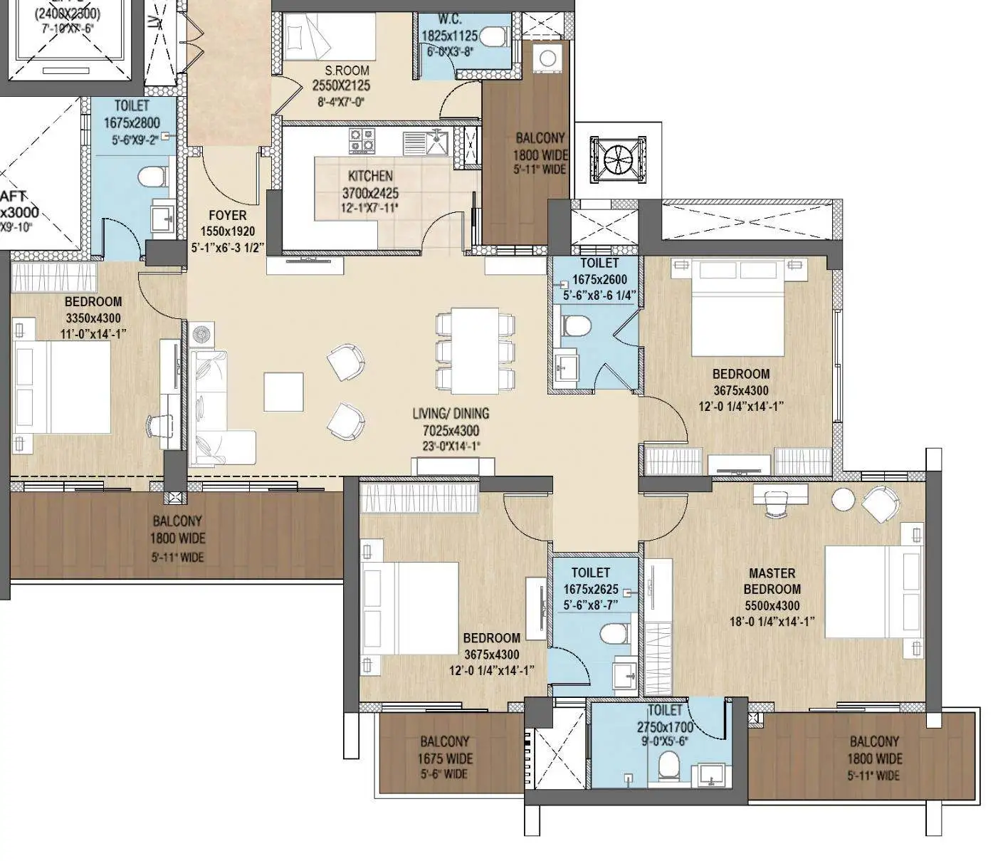 4 BHK Floor Plan – Puri The Aravallis