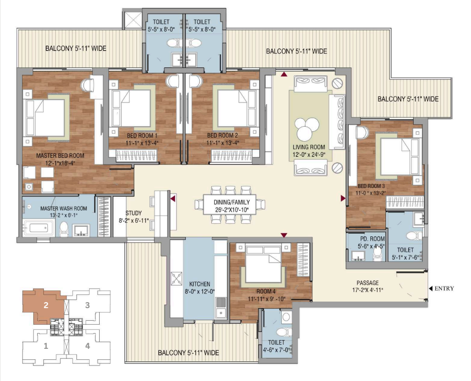 5 BHK (Size 3216 Sqft) – Tulip Melrose