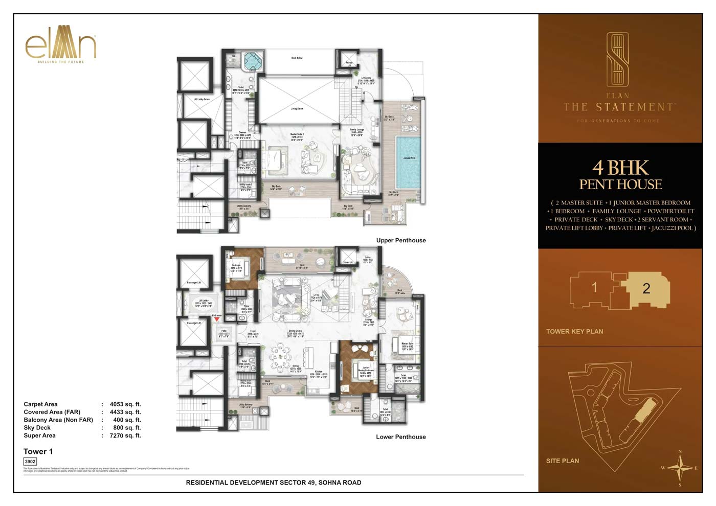 4 BHK Penthouse Tower 2 (Area: 7270 Sq. Ft) – Elan The Statement