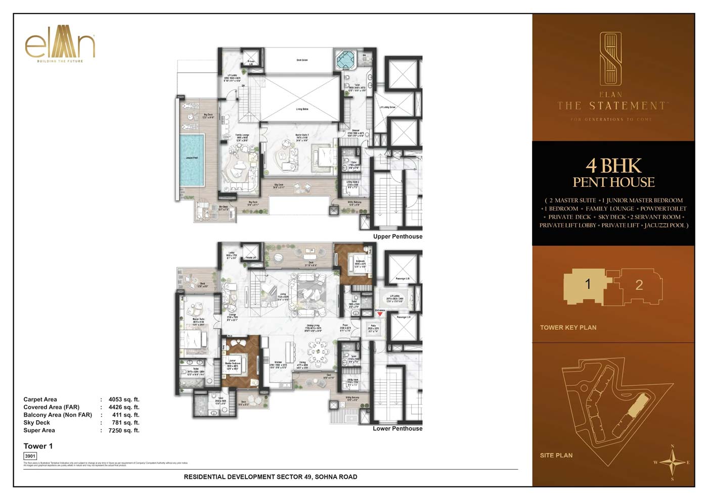 4 BHK Penthouse Tower 1 (Area: 7270 Sq. Ft) – Elan The Statement