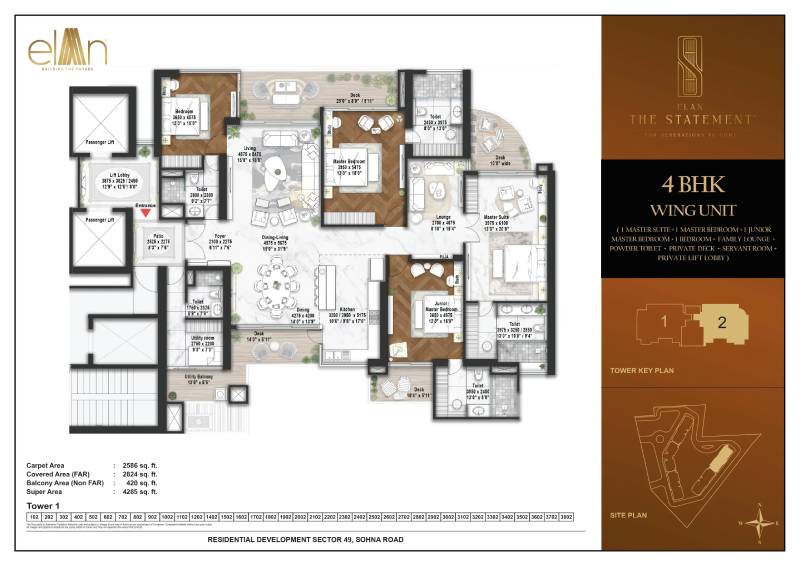4 BHK Tower 1 (Area: 4285 Sq. Ft) – Elan The Statement