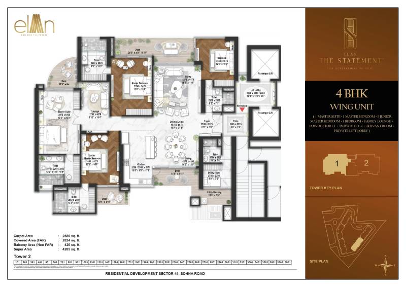 4 BHK Tower 2 (Area: 4285 Sq. Ft) – Elan The Statement