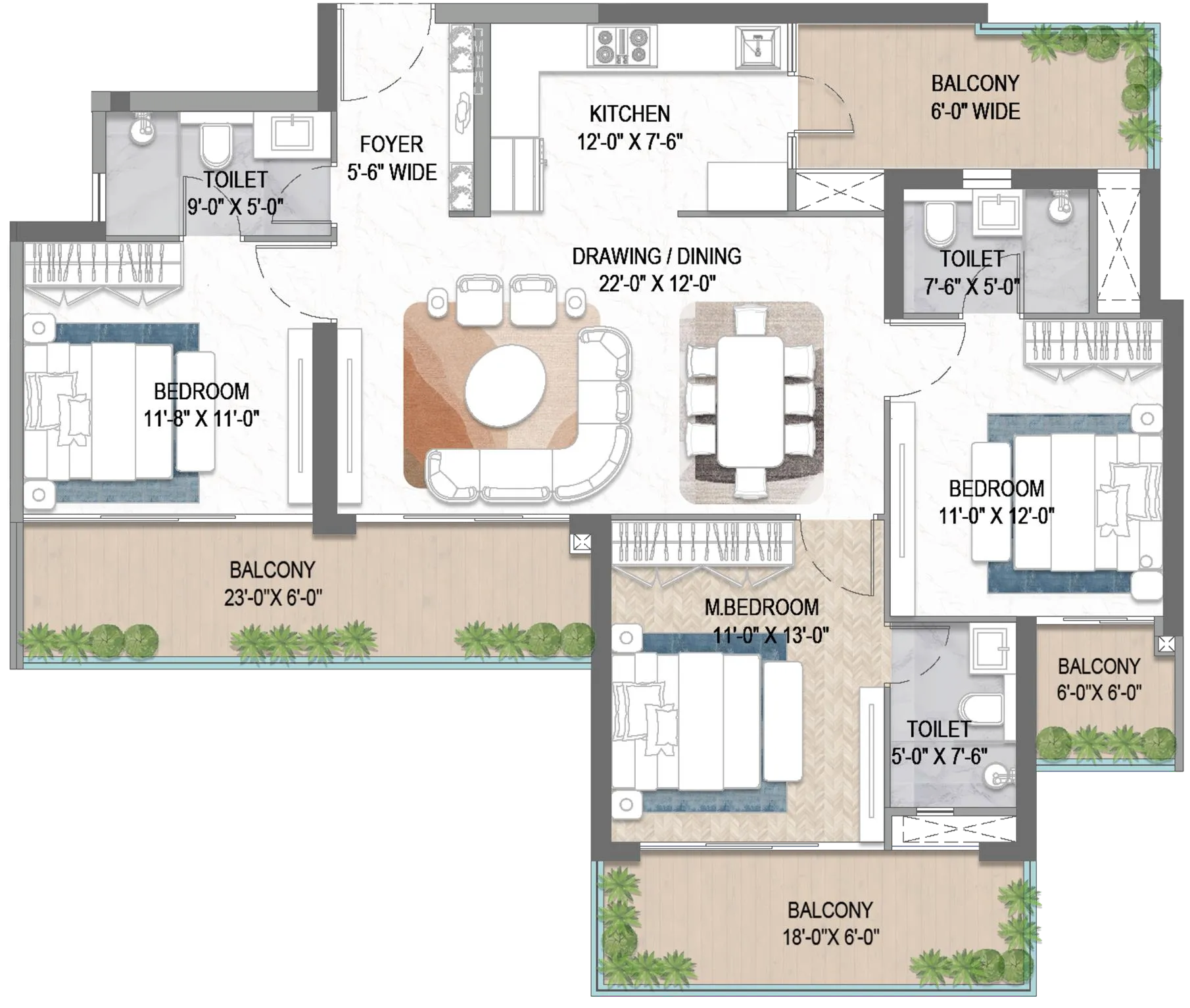 3 BHK - 1905 SqFt – M3M Forestia West