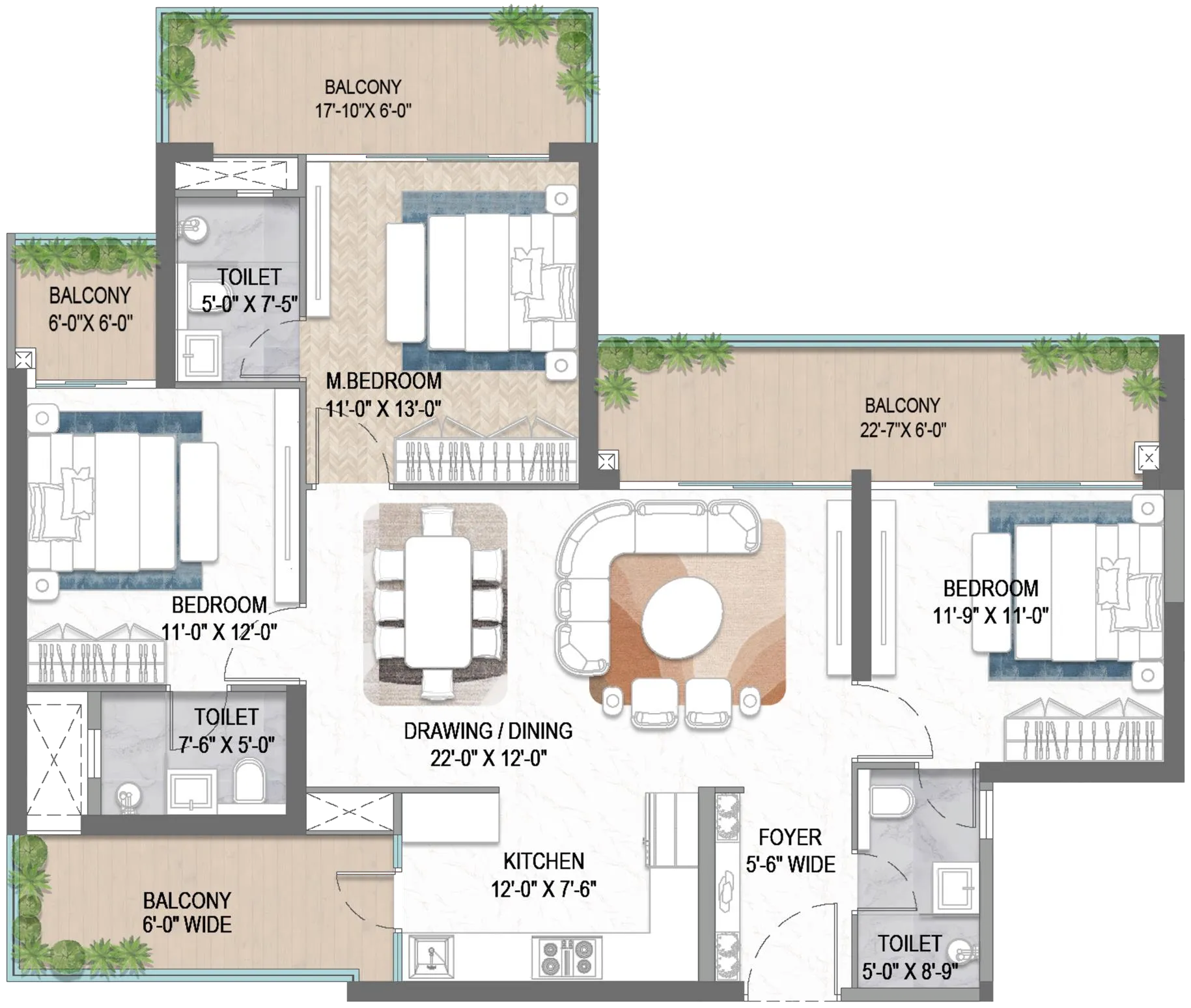 3 BHK - 1910 Sqft – M3M Forestia West