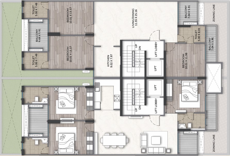 3 BHK (Area: 1750 Sq. Ft) – Paras Florett Enqlave