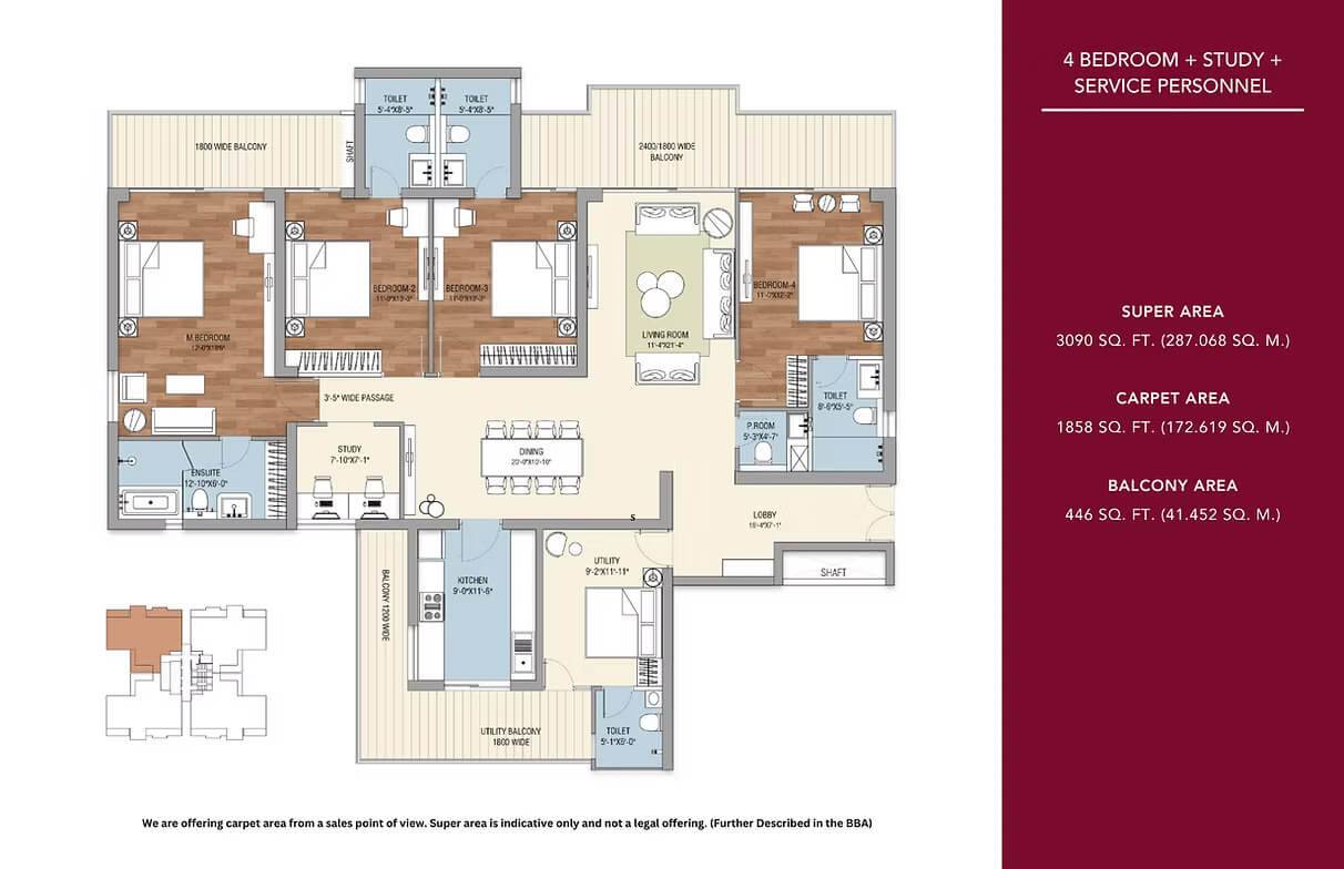 4 BHK (Area: 3090 Sq. Ft) – Tulip Crimson
