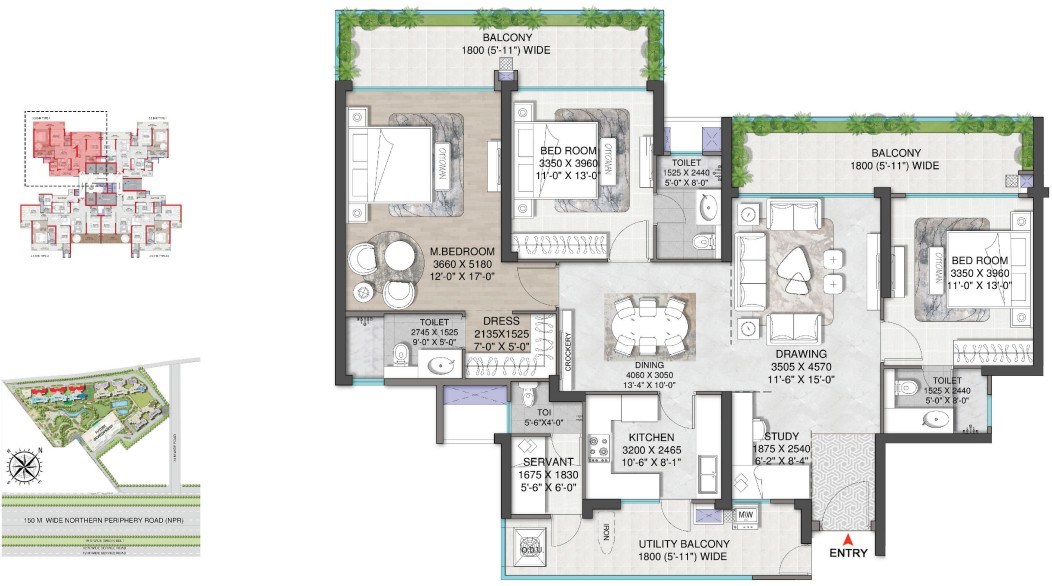 3.5BHK + SERVENT (2342 SQ.FT.) – M3M Mansion