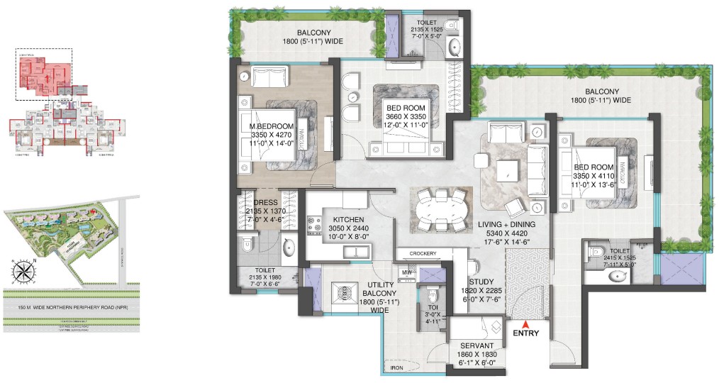 3.5BHK + SERVENT (2310 SQ.FT.) – M3M Mansion