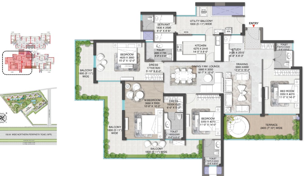 4.5BHK + SERVENT (3415 SQ.FT.) – M3M Mansion