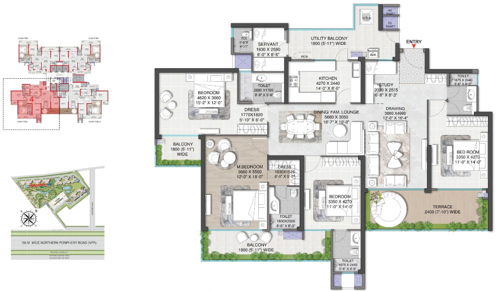4.5BHK + SERVENT (3125 SQ.FT.) – M3M Mansion