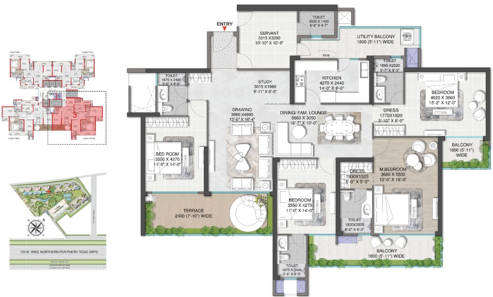 4.5BHK + SERVENT (3230 SQ.FT.) – M3M Mansion