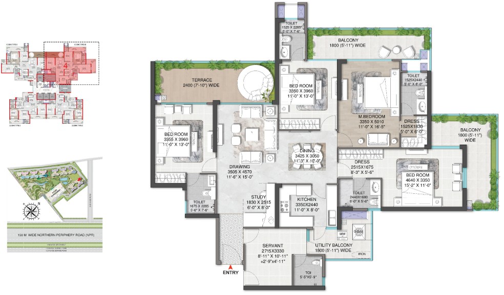 4.5BHK + SERVENT (2945 SQ.FT.) – M3M Mansion