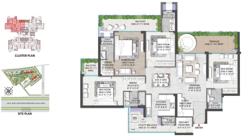 4.5BHK + SERVENT (2700 SQ.FT.) – M3M Mansion