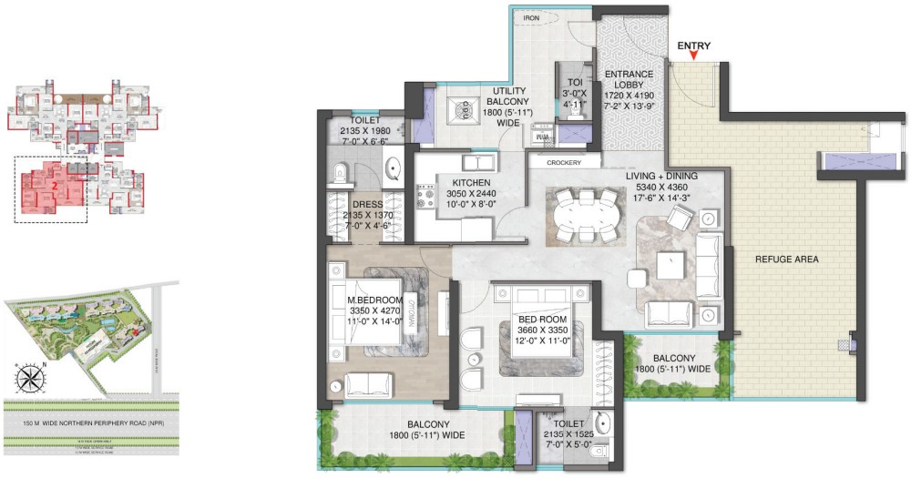 REFUGE 2BHK (1638 SQ.FT.) – M3M Mansion