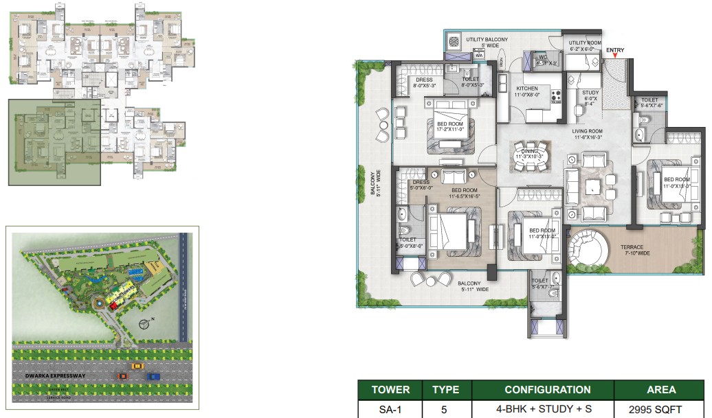 4BHK + STUDY + S (2995 SQ.FT.) – M3M St Andrews at SCDA