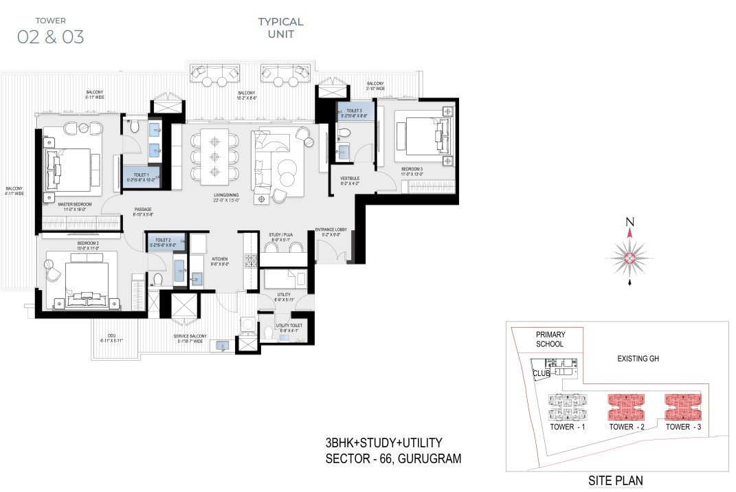 Tower 2&3 Typical plan – BPTP Downtown 66 Gurgaon