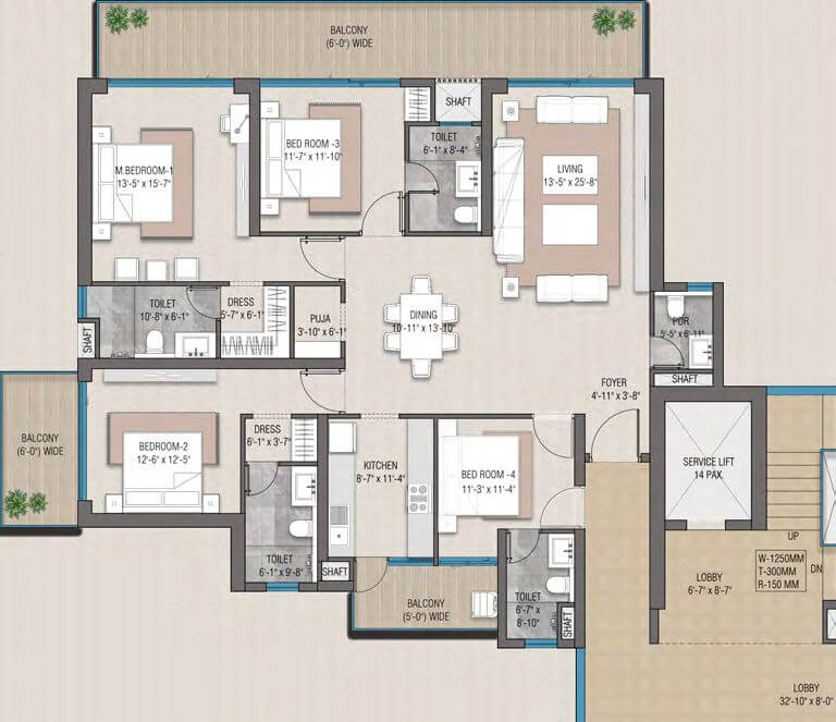 4 BHK (Unit Area: 2530 Sq. Ft.)  – SS Camasa