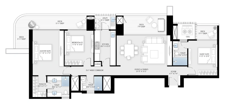 3 BHK  — 2,100 Sq.Ft. – BPTP  Amstoria Verti Greens