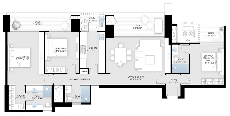 3 BHK  — 2,450 Sq.Ft. – BPTP  Amstoria Verti Greens