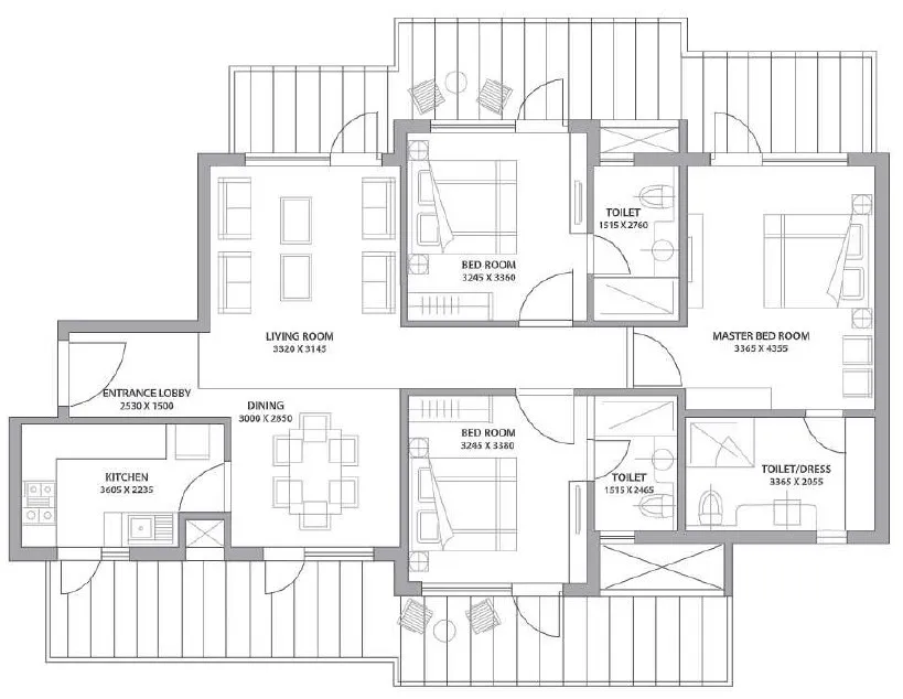 3 BHK (Area: 2050 Sq. Ft) – Bestech Altura